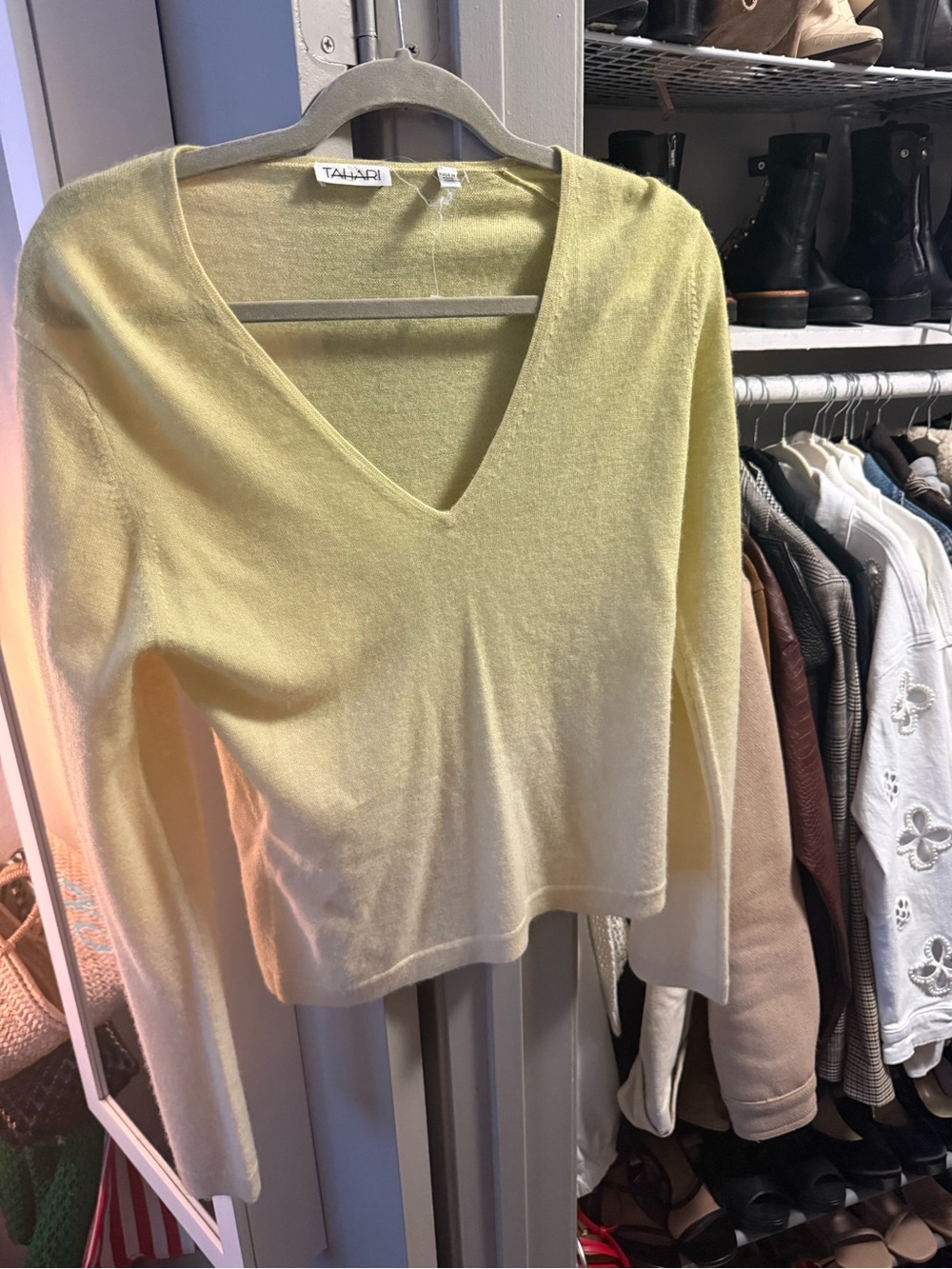 Tahari Soft Pale Yellow V-Neck Sweater